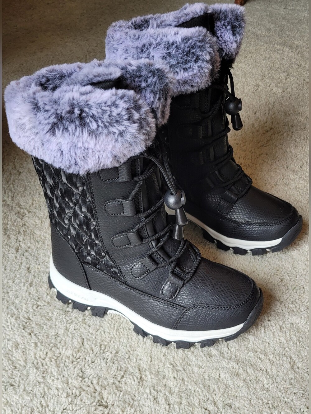Pioneer Trail Snow  Boots From Hobibear black With Ice Blue Faux Fur  5 1/2